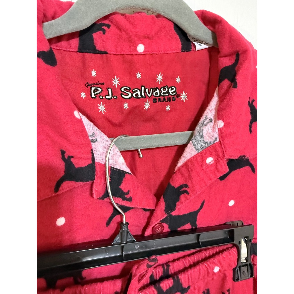 PJ Salvage Mens Flannel Pajama Set Red Black Lab Dog Polka Dot Cotton XL